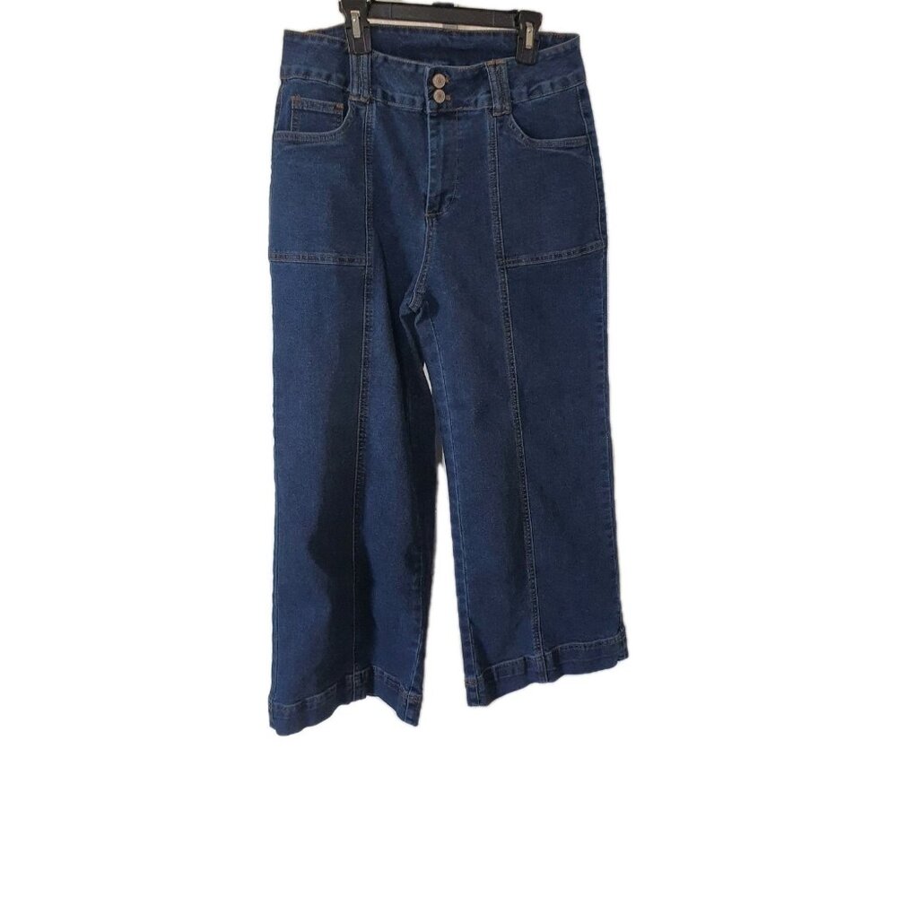 Crop Jeans Sz 12‎ Drapey Wide Leg Denim High Rise Juniors Girls Pockets No Brand
